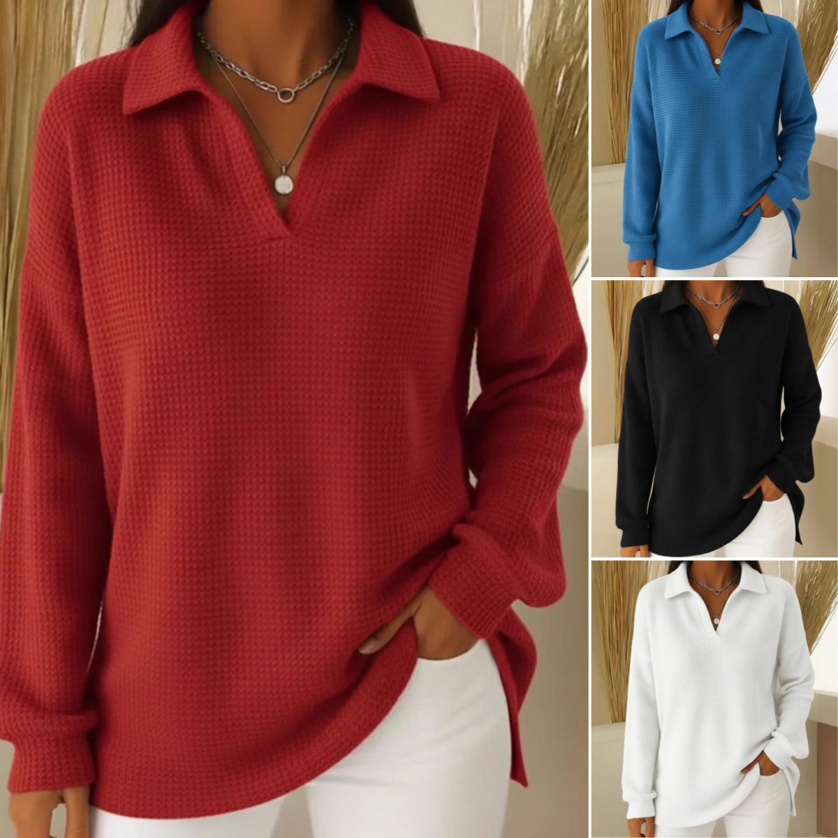 💥🥼 Novi elegantni jednobojni ležerni pulover s preklopnim ovratnikom, dugih rukava i zadebljanog materijala